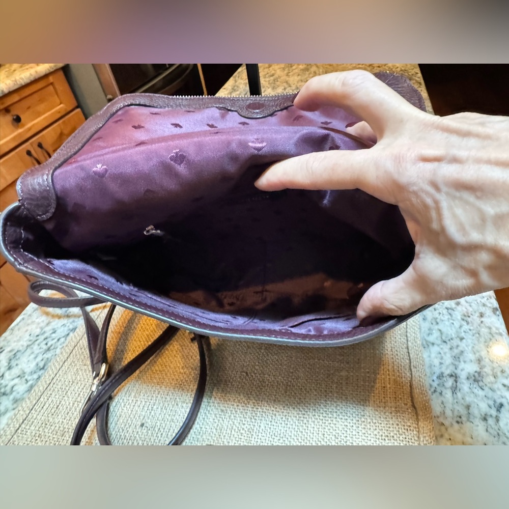 Kate Spade Pebble Leather Shoulder Bag. EUC gorgeous purple satin interior. - Picture 9 of 14